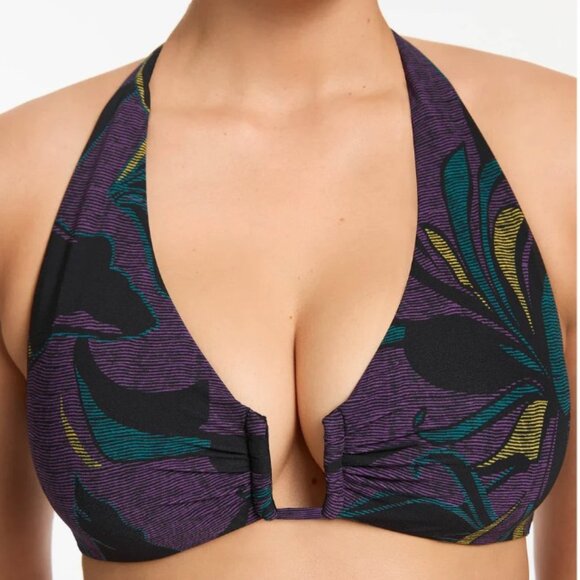 Jets Australia Midnight Tropical D-DD Wire Cut Out  Bikini Top Amethyst US SZ 8 - Picture 4 of 5